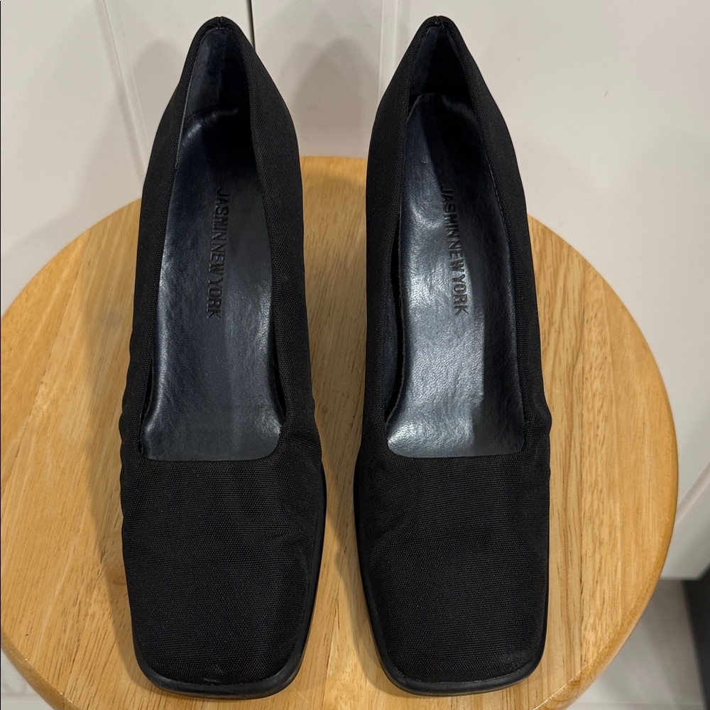 JASMIN NEW YORK CHUNKY PUMPS 7M BLACK FABRIC WOMEN SQUARE-TOE ALLDAY COMFORT